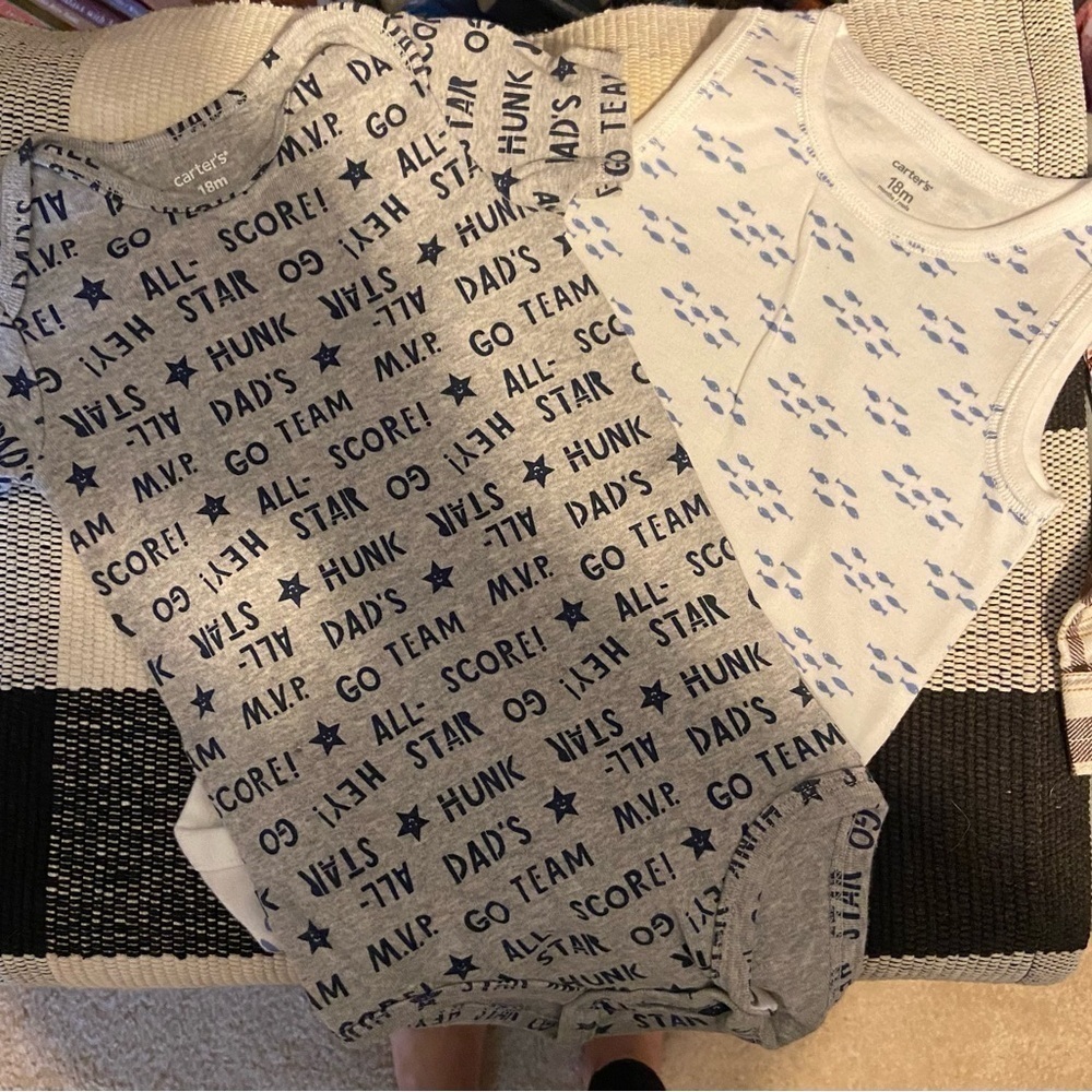 2 CARTER'S Boy 18 Months One Piece Snap Shortsleeve Bodysuit Blue Gray S…